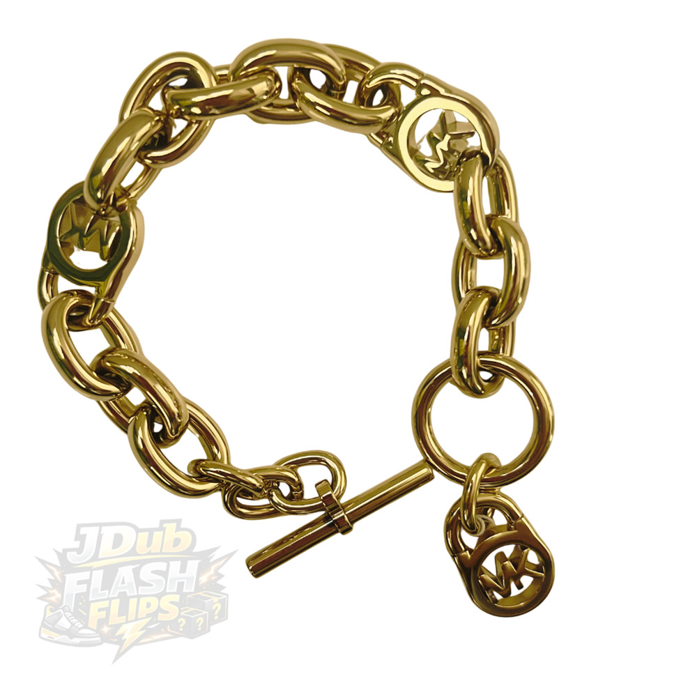 NWT Michael Kors Gold-Tone Logo Lock Toggle Bracelet – Style MKJ1046710 - Picture 3 of 3